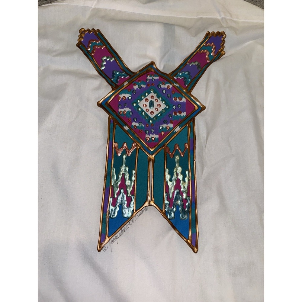 Vintage Hand Painted Signed Tuxedo Shirt Mens Large Western Native Boho Luxe